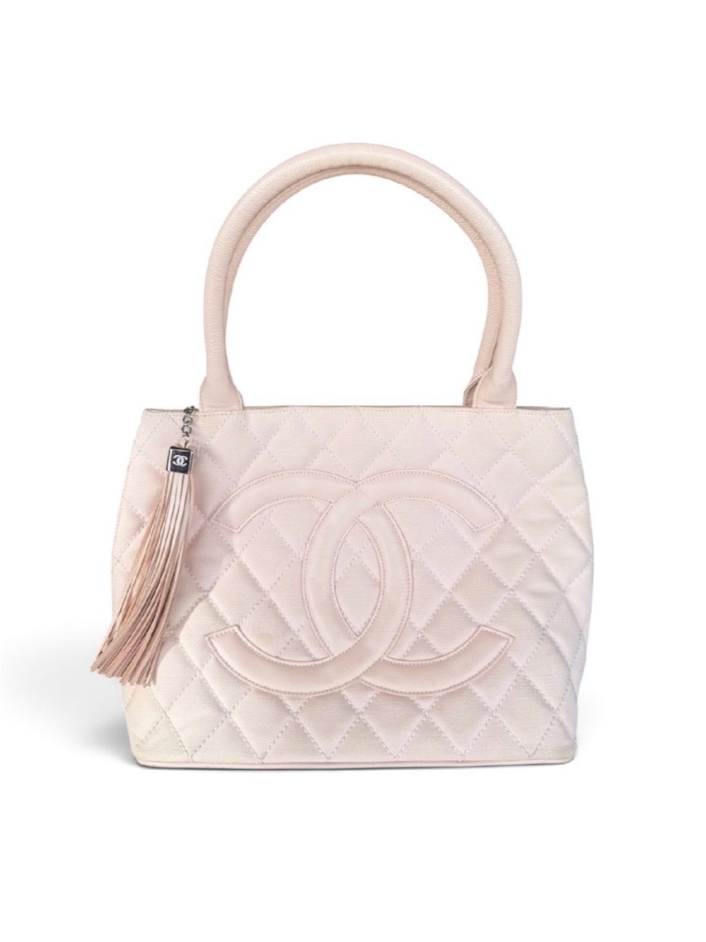 CHANEL Pale Pink Quilted Lambskin Shoulder Tote with Tassel